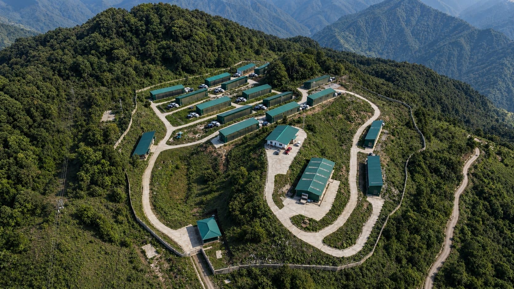 Aerial view of GreenDigital Limited's renewable-powered computing facility in the forested mountains of Bhutan